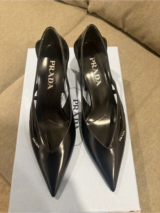 Prada Shoes - Prada Spazzolato slingback wedge pumps Black EU 36.5